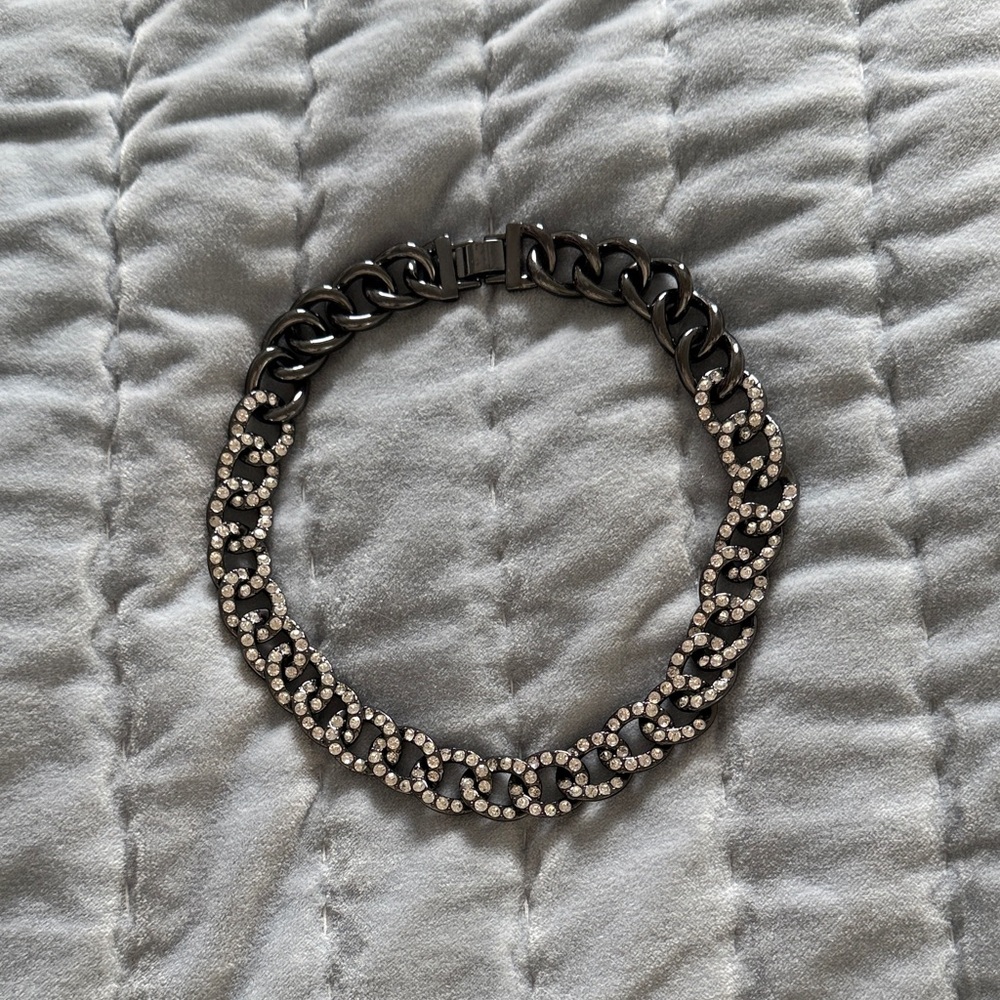 J Crew Rhinestone and Gunmetal Necklace EUC